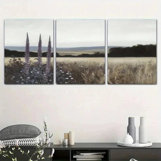 3pcs Wildflower Meadow Landscape Painting Metal Print Ready to Hang Art