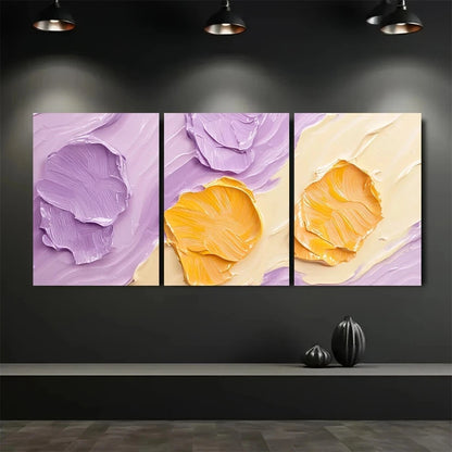3pcs Summer Poppy Waves Lilac & Pastel Yellow Metal Print Ready to Hang Art