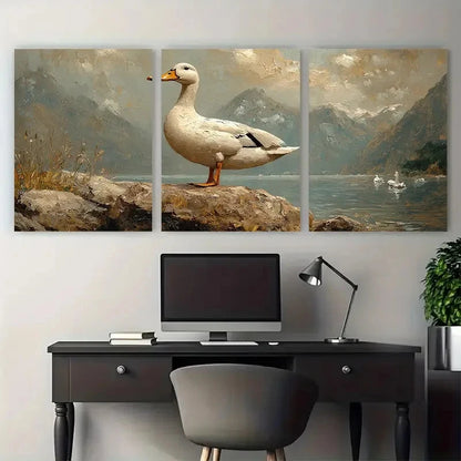 3pcs White Goose Farm Animals Illustration Metal Print Ready to Hang Art