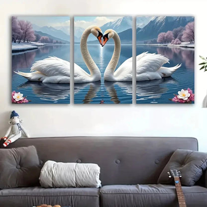 3pcs Romantic Lake With Heart Shaped Reflection Wall Art Set Canvas Framed 40x60cm - High Quality Print 100% Australian Made Wall Canvas Ready to Hang
