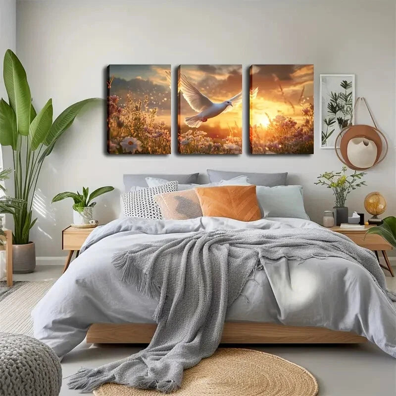 3pcs A Pigeon Spreading Beds Perfect Wall Art Set Canvas Framed 40x60cm - High Quality Print 100% Australian Made Wall Canvas Ready to Hang