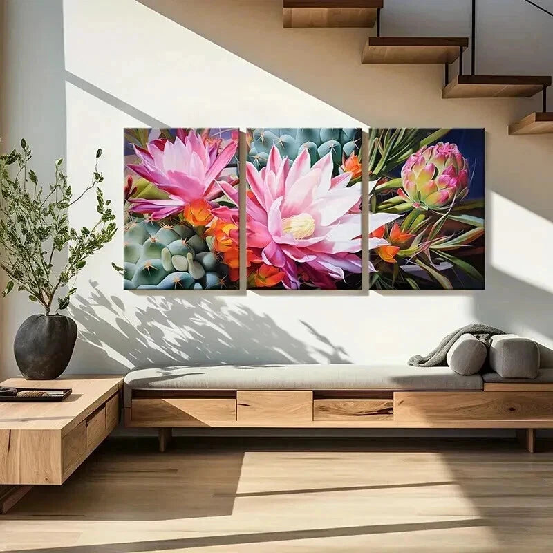 3pcs Colorful Plants Succulents Flowers Wall Art Set Canvas Framed 40x60cm - High Quality Print 100% Australian Made Wall Canvas Ready to Hang