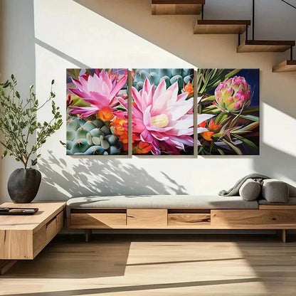 3pcs Colorful Plants Succulents Flowers Wall Art Set Canvas Framed 40x60cm - High Quality Print 100% Australian Made Wall Canvas Ready to Hang