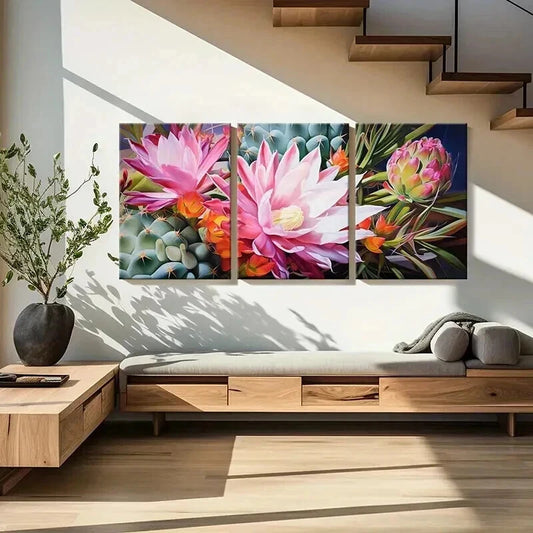 3pcs Colorful Plants Succulents Flowers Wall Art Set Canvas Framed 40x60cm - High Quality Print 100% Australian Made Wall Canvas Ready to Hang