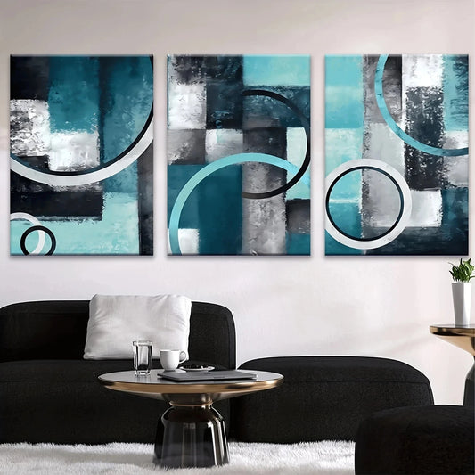 3pcs Abstract Geometric Green Blue Metal Print Ready to Hang Art