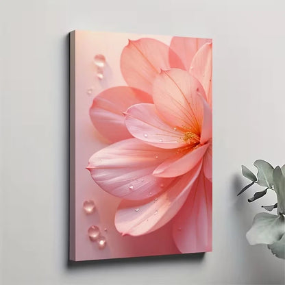 Pink Petal Dew Oil Painting Metal Print Ready to Hang