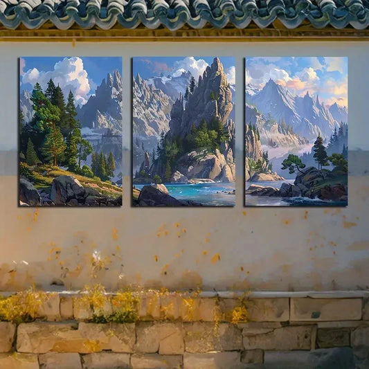 3pcs Nature Themed Mountain Landscape Scenery Metal Print Ready to Hang Art