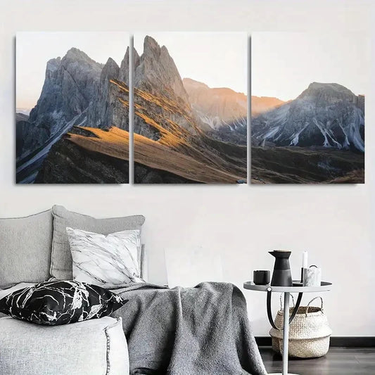 3pcs Mountain Sunrise Over Rugged Peaks Metal Print Ready to Hang Art