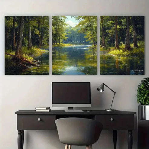 3pcs Nature Forest Swamp Trees Woods River Lake Wall Art Set Canvas Unframed - High Quality Print 100% Australian Made Wall Canvas