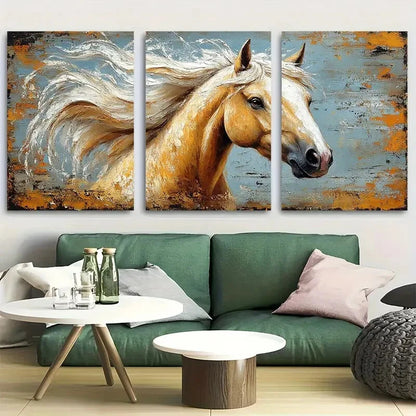 3pcs Rustic Western Palomino Horse Design Metal Print Ready to Hang Art