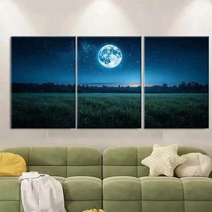 3pcs Full Moon Starry Night Metal Print Ready to Hang Art