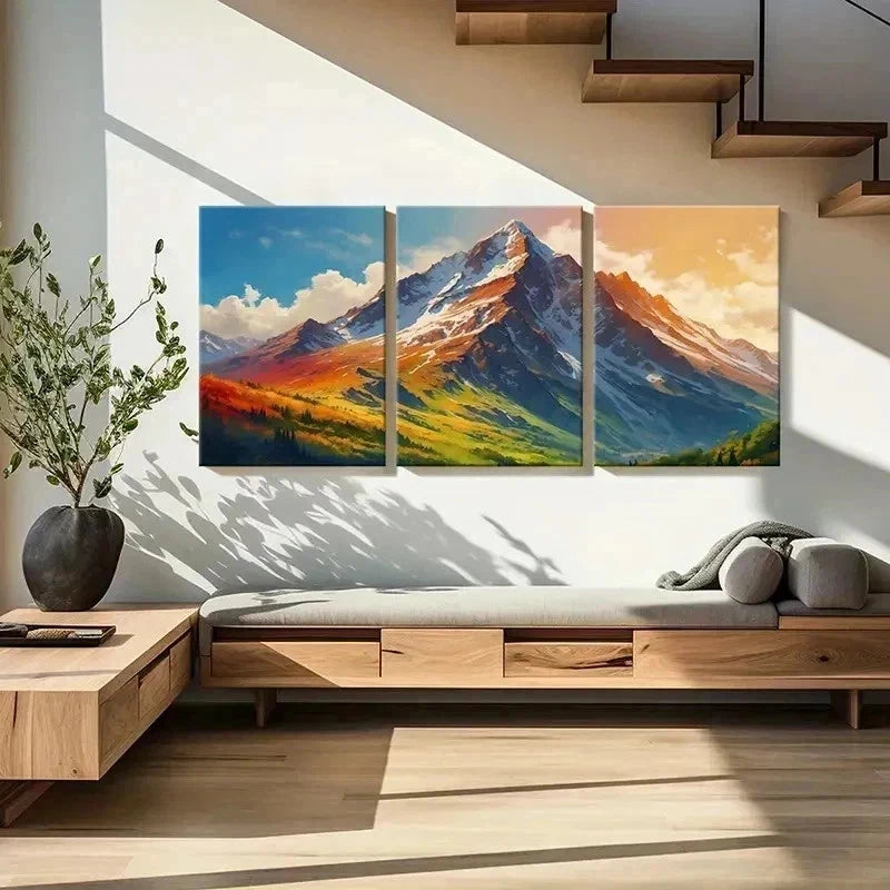 3pcs Anime Style Snowy Mountains Vintage Wall Art Set Canvas Framed 60x90cm - High Quality Print 100% Australian Made Wall Canvas Ready to Hang