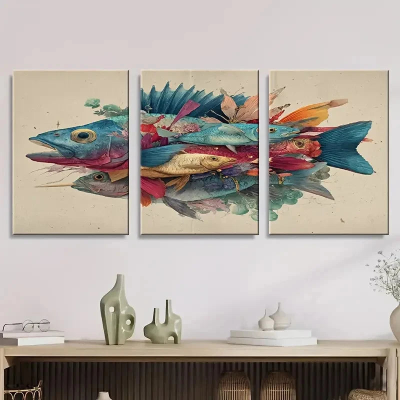 3pcs Another Art School of Fish Wall Art Set Canvas Framed 40x60cm - High Quality Print 100% Australian Made Wall Canvas Ready to Hang