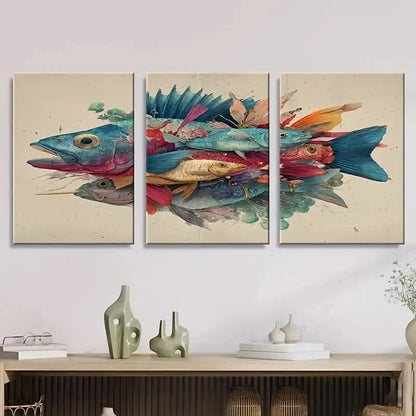 3pcs Another Art School of Fish Wall Art Set Canvas Framed 40x60cm - High Quality Print 100% Australian Made Wall Canvas Ready to Hang