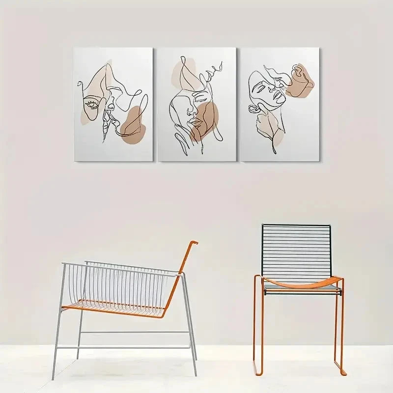 3pcs Modern Abstract Line Neutral Colors Metal Print Ready to Hang Art