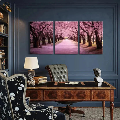 3pcs Cherry Blossoms Pink Pathway Nature Metal Print Ready to Hang Art