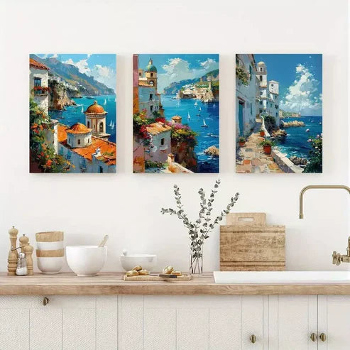 3pcs Italy Coastal Travel Canvas Framed 60X90cm - High Quality Print 100% Australian Made Wall Canvas Ready to Hang