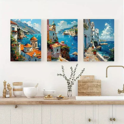 3pcs Italy Coastal Travel Canvas Framed 60X90cm - High Quality Print 100% Australian Made Wall Canvas Ready to Hang