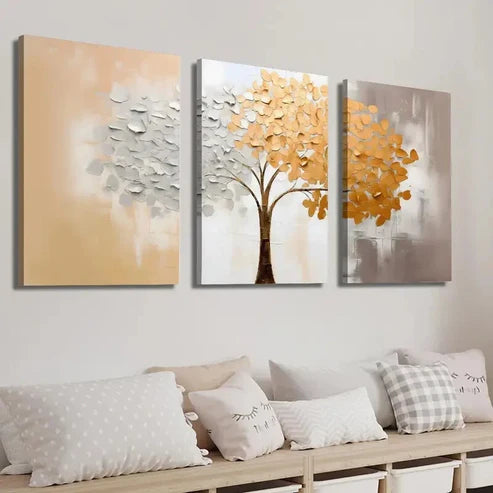 3pcs Orange and Gray Plants and Trees Wall Art Set Canvas Unframed - High Quality Print 100% Australian Made Wall Canvas