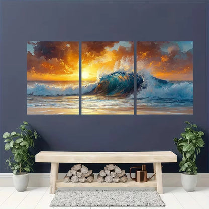 3pcs Ocean Sunsets And Wave Riders Metal Print Ready to Hang Art