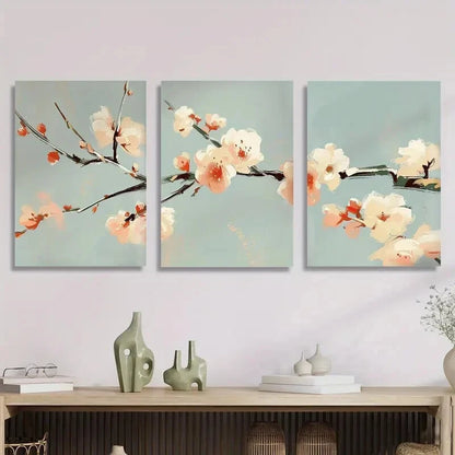 3pcs Paintings of Flowers And Wintersweet Branch Metal Print Ready to Hang Art