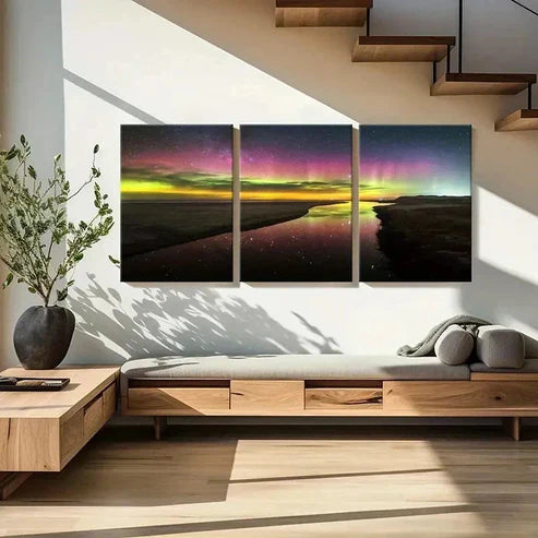 3pcs Natural Landscape Aurora Starry Sky Lake Wall Art Set Canvas Unframed - High Quality Print 100% Australian Made Wall Canvas
