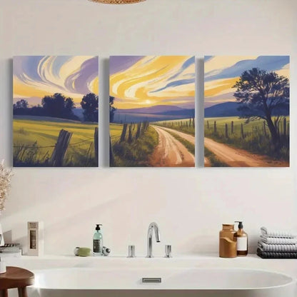3pcs Vintage Style Landscape Painting Metal Print Ready to Hang Art