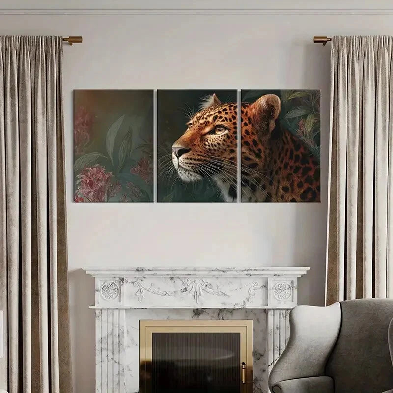 3pcs Artistic Leopard Portrait Exotic Jungle Metal Print Ready to Hang Art