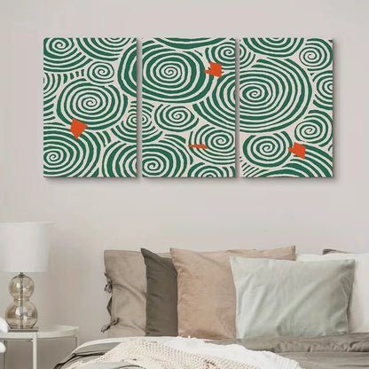 3pcs Abstract Green & Orange Geometric Metal Print Ready to Hang Art