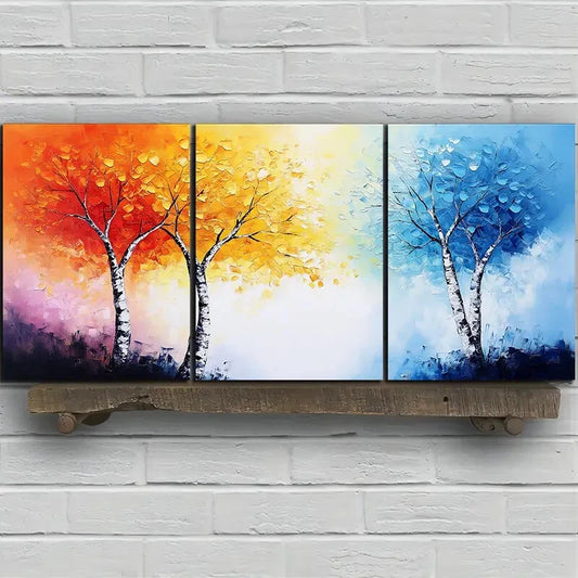 3pcs Colorful Trees Blue Yellow Red Metal Print Ready to Hang Art