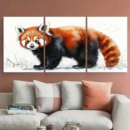 3pcs Whimsical Red Panda Wildlife Illustration Metal Print Ready to Hang Art