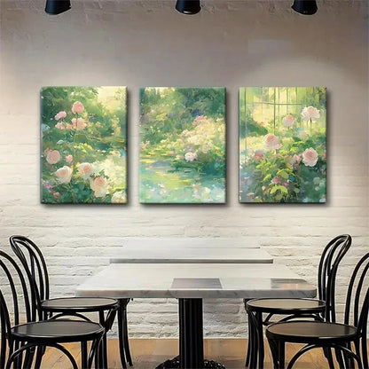 3pcs Serene Garden Rose Lush Greenery Perfect Wall Art Set Canvas Framed 40x60cm - High Quality Print 100% Australian Made Wall Canvas Ready to Hang