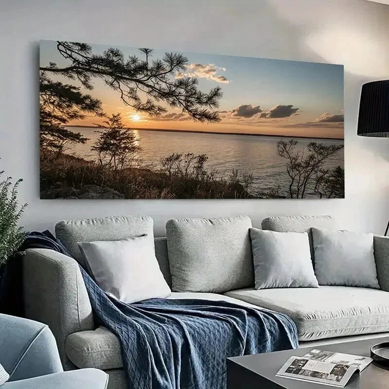 Pine Tree Branch Sunset wall canvas office home room framed 120x60cm - Bella Home Decor
