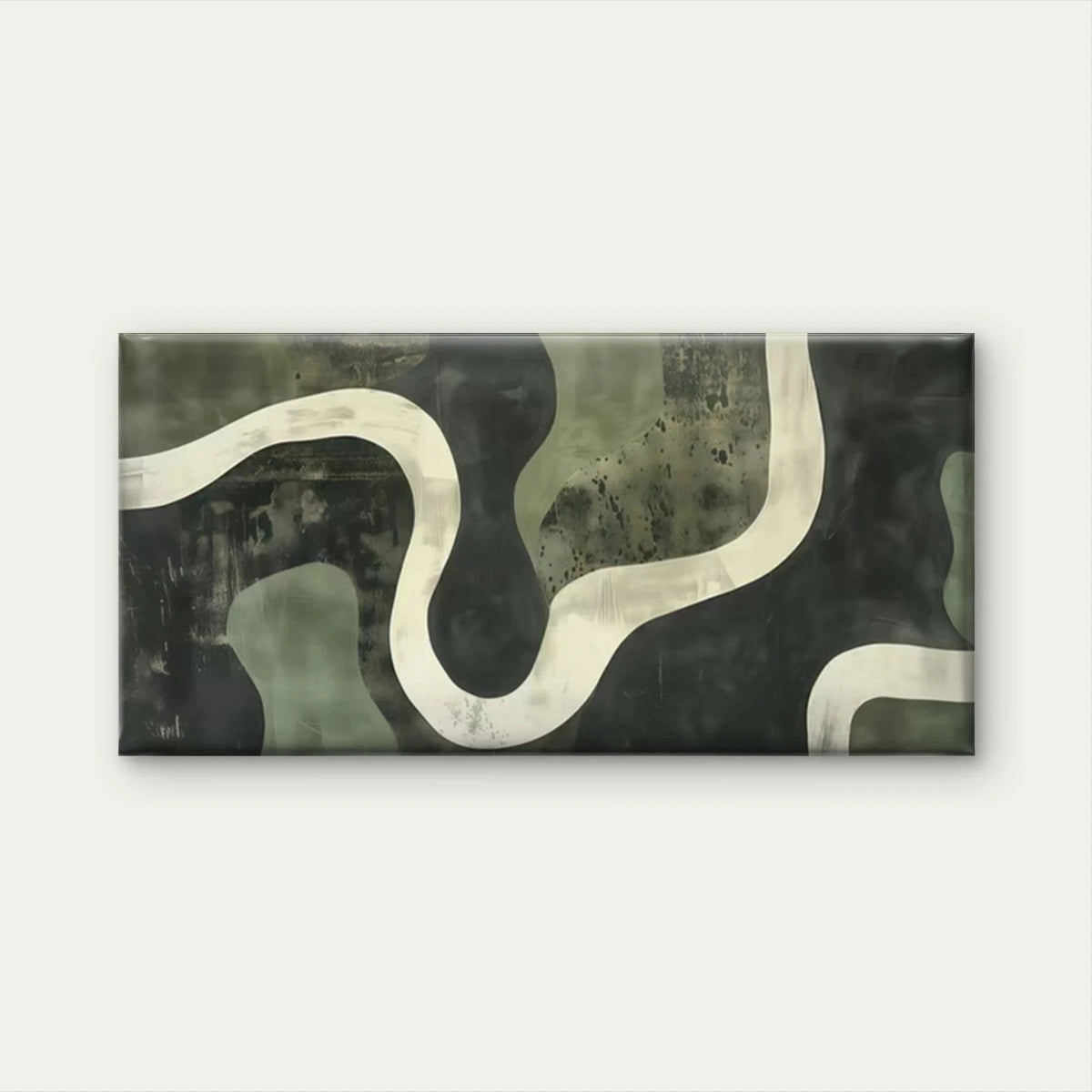Abstract Green Black Curved Wall Art Canvas Office Home Room Framed 120x60cm
