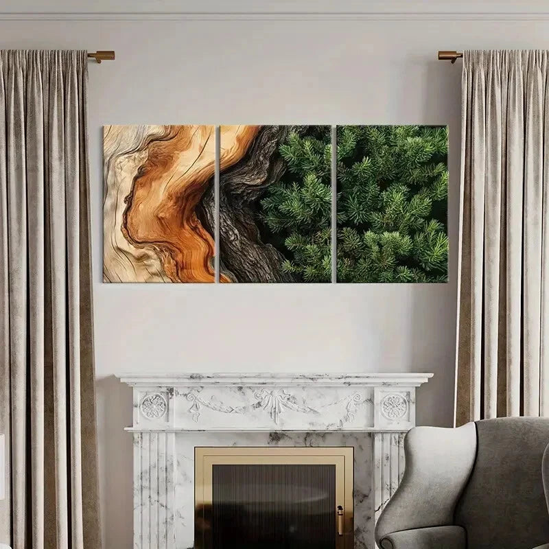 3pcs Wood Texture Pine Branches Natural Beauty Metal Print Ready to Hang Art