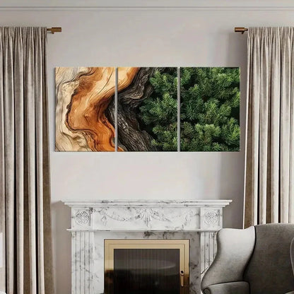 3pcs Wood Texture Pine Branches Natural Beauty Metal Print Ready to Hang Art