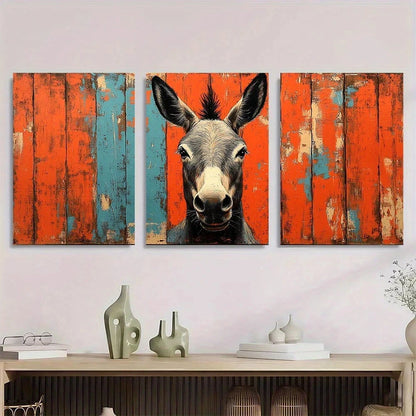 3pcs Vibrant Teal & White Abstract Donkey Metal Print Ready to Hang Art