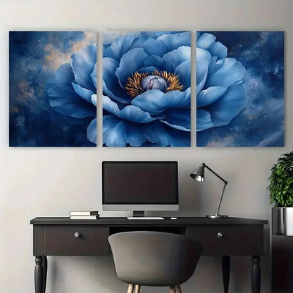3pcs Dusky Blue Peony Rose Floral Photography Metal Print Ready to Hang Art