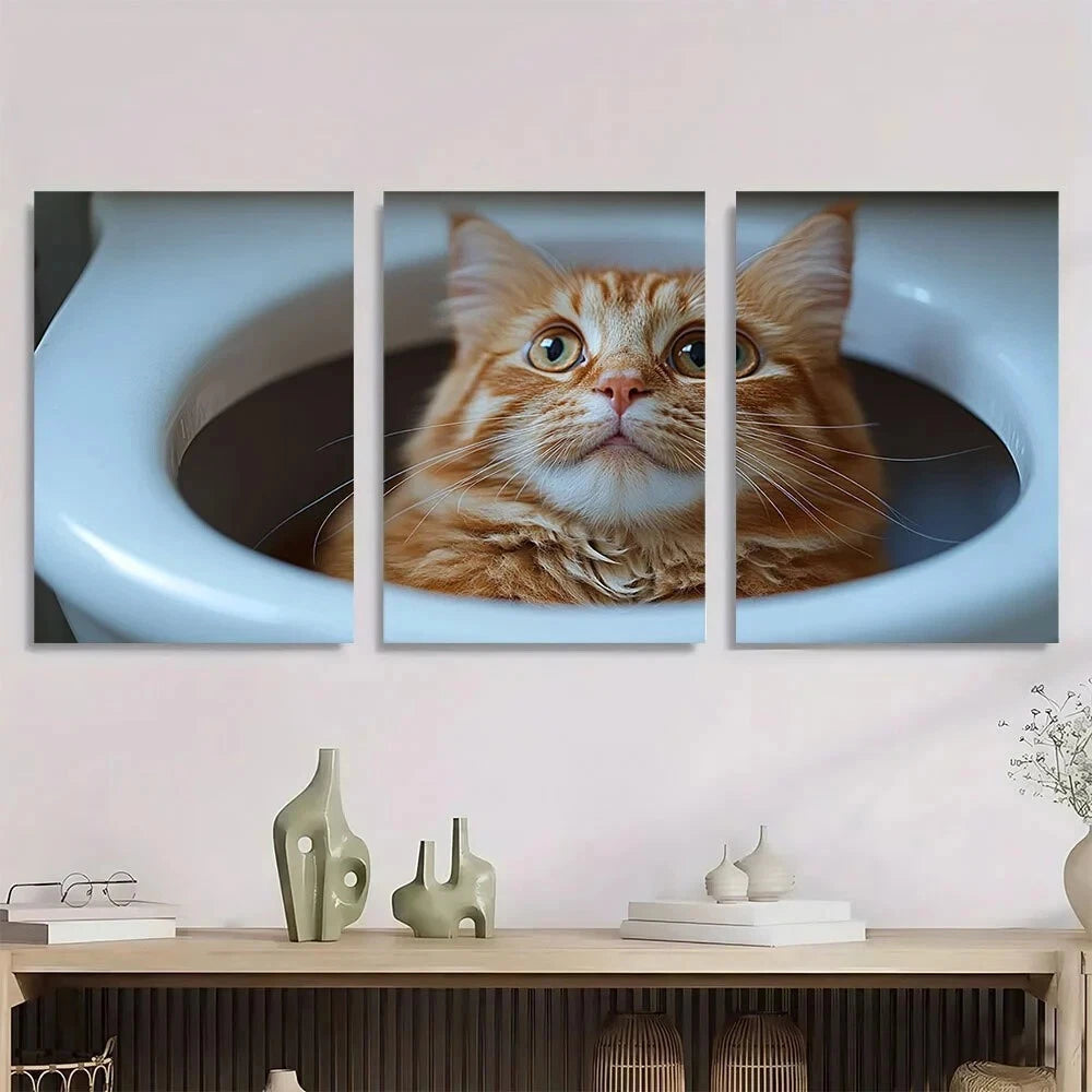 3pcs Animal Orange Cute Cat Big Eyes Metal Print Ready to Hang Art