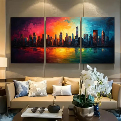 3pcs Abstract Shimmering City Skyline Metal Print Ready to Hang Art