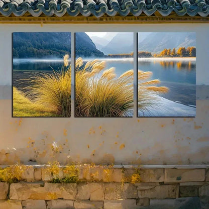 3pcs Reeds by the Lake Nature-Themed Scenery Metal Print Ready to Hang Art