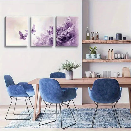 3pcs Elegant Lavender & Butterfly Watercolor Art Metal Print Ready to Hang Art