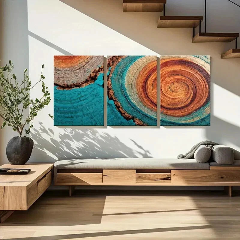 3pcs Abstract Tree Rings Art Modern Metal Print Ready to Hang Art