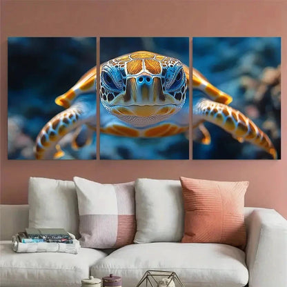 3pcs Fantasy Turtle Closeup Underwater Scene Metal Print Ready to Hang Art