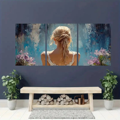 3pcs Elegant Blonde Ballerina in Blue & Pink Metal Print Ready to Hang Art