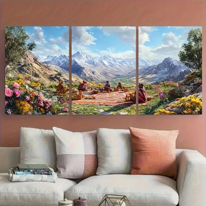 3pcs Vibrant Kurdish Mountain Landscape Floral Metal Print Ready to Hang Art