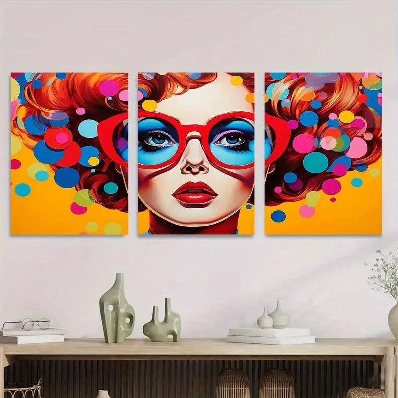 3pcs Vibrant Orange, Blue, and Green Palette Metal Print Ready to Hang Art