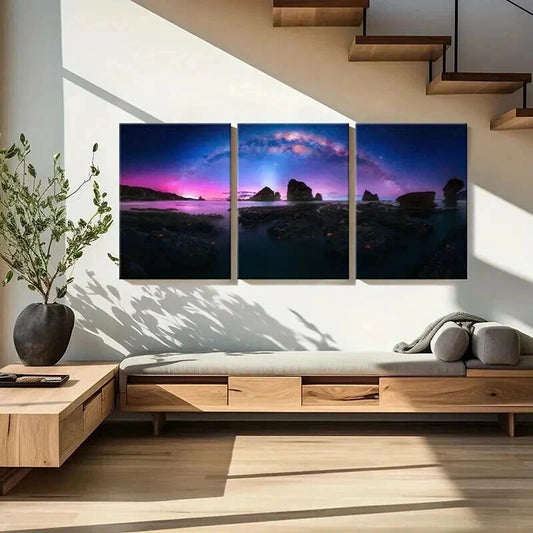 3pcs Natural Landscape Aurora Black Rocks Wall Art Set Canvas Framed 40x60cm - High Quality Print 100% Australian Made Wall Canvas Ready to Hang