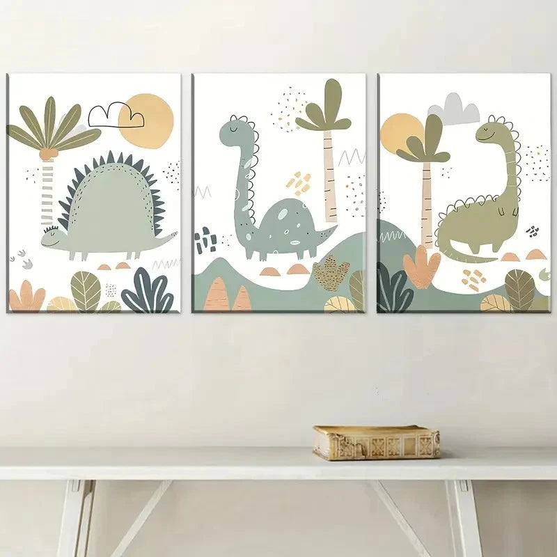 3pcs Cartoon Style Modern Animal Wall Decor Metal Print Ready to Hang Art