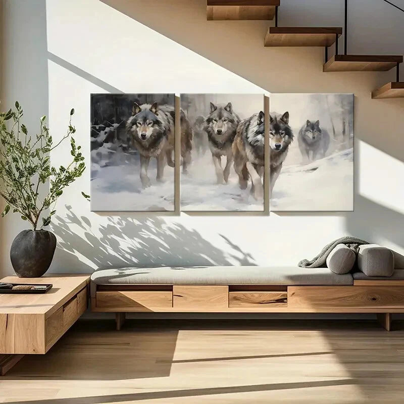 3pcs Wolf Pack Winter Scene Snowy Landscape Metal Print Ready to Hang Art
